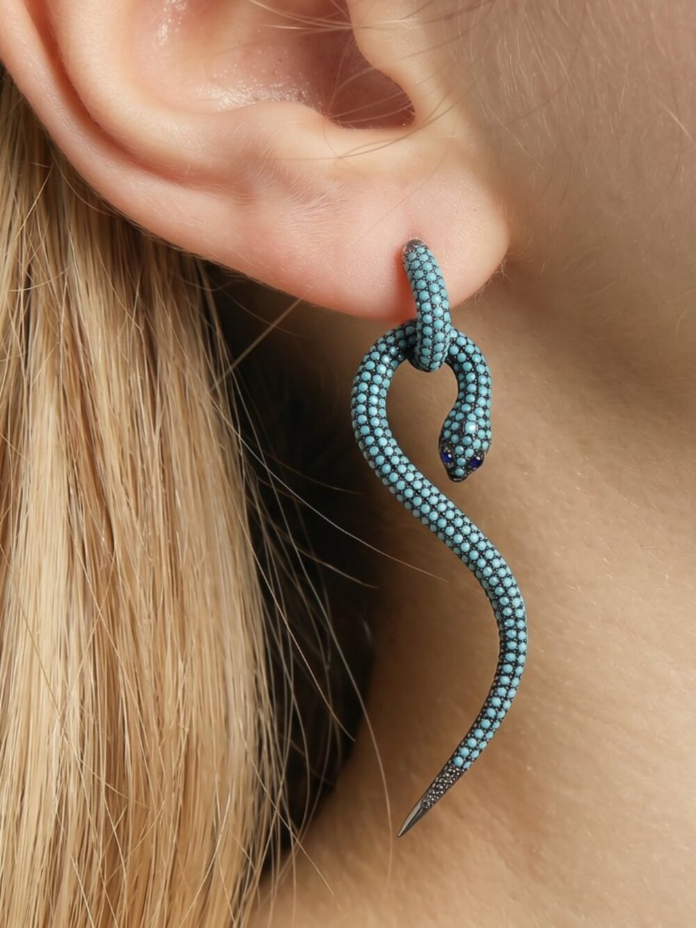 Blue Crystal Pavé Snake Drop Earrings